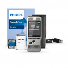 Philips Diktiergerät DPM6000 mit SpeechExec Dictate Software, Akku, SD-Karte, USB-Kabel und Schutzhülle
