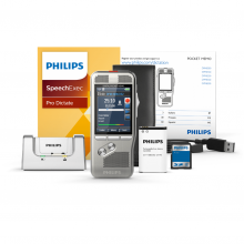 Philips Diktiergerät DPM8000 mit SpeechExec Pro Dictate Software, Ladestation, Handbuch, Akku, SD-Karte und USB-Kabel